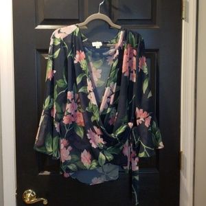 NWOT Floral Chiffon Wrap Blouse